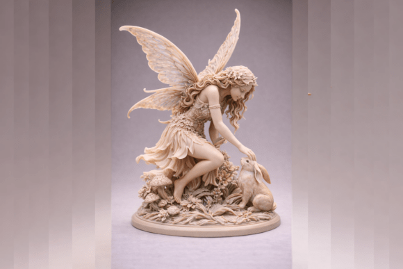Fairy & Rabbit STL 3D Model: Enchanting Decor