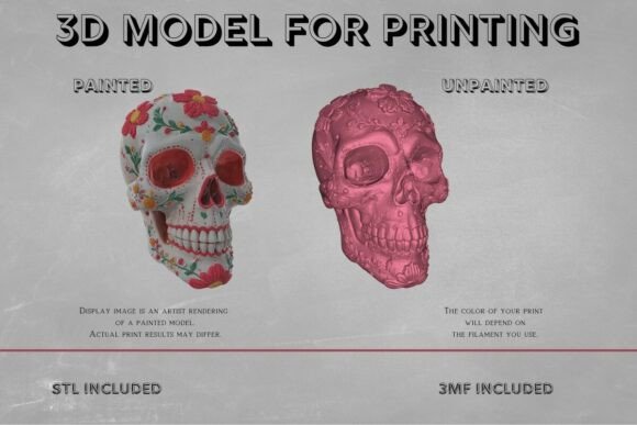 Floral Sugar Skull 3D Model: Bold Artistry for Your Prints