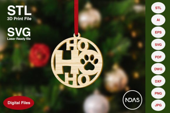 Ho Ho Ho & Dog Paw Christmas Decoration Design