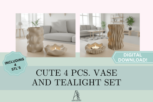 Organic Vase & Tealight 4 PCS STL Set