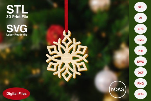 Snowflake Christmas Tree Ornament 7c: A Festive Design Asset